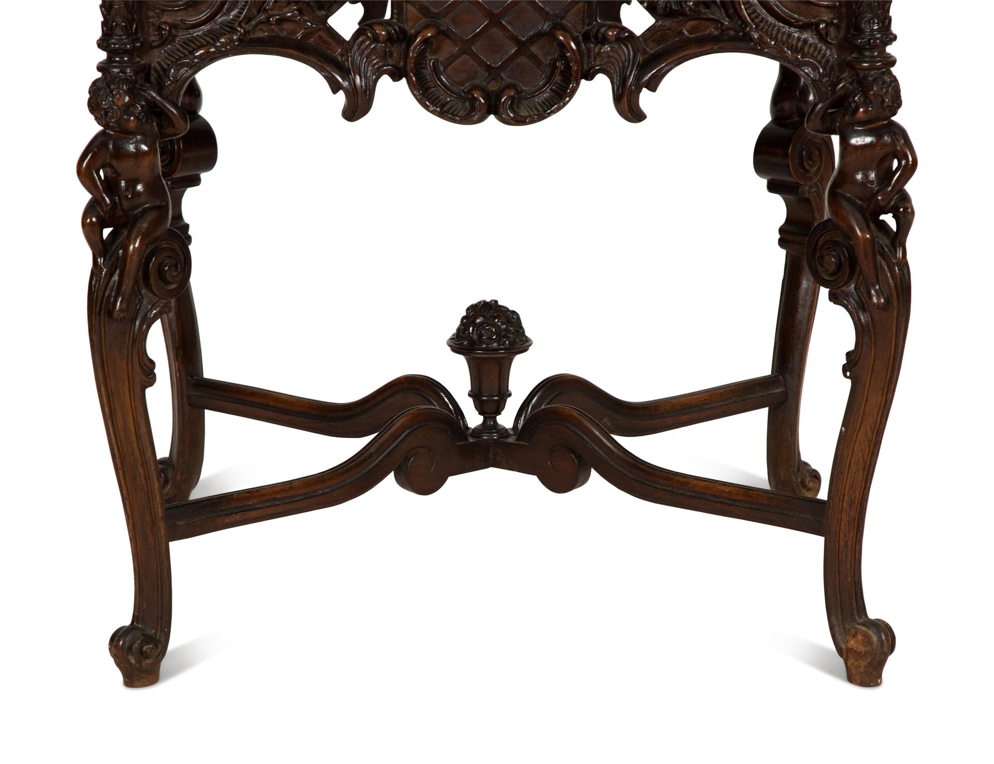 An Italian Rococo Style Carved Black Walnut Marble Top Side Table