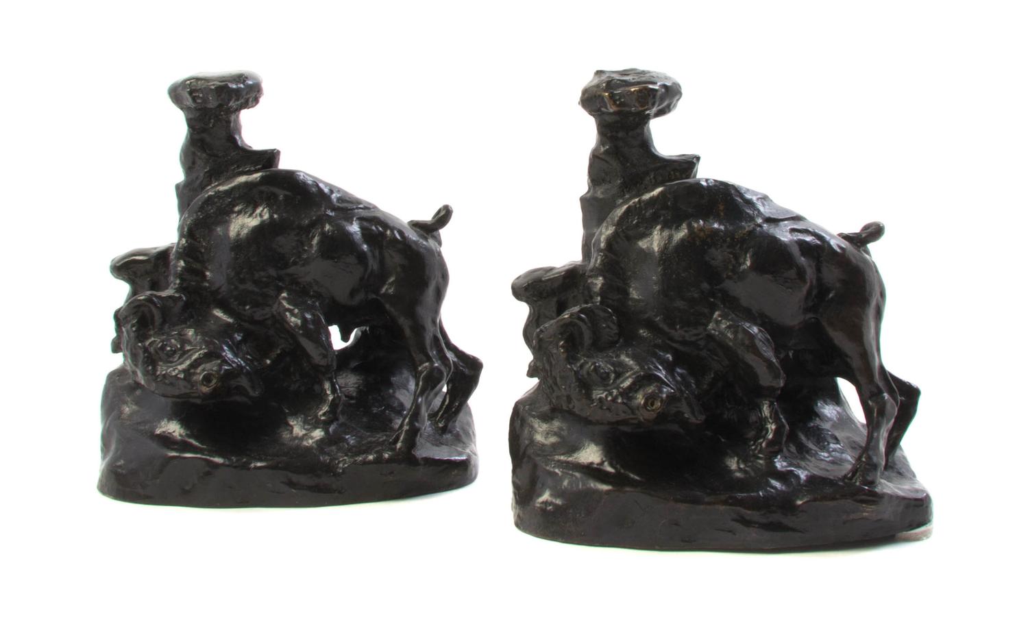 A Pair of American Bronze Bookends, CHARLES M. RUSSELL, Height 6 7/8 inches. — CHARLES M. RUSSELL,