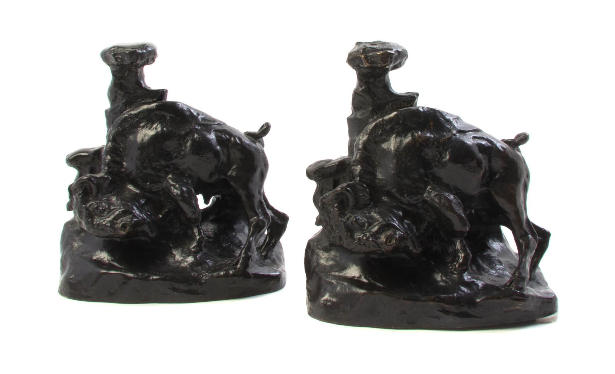 A Pair of American Bronze Bookends, CHARLES M. RUSSELL, Height 6 7/8 inches. — CHARLES M. RUSSELL,