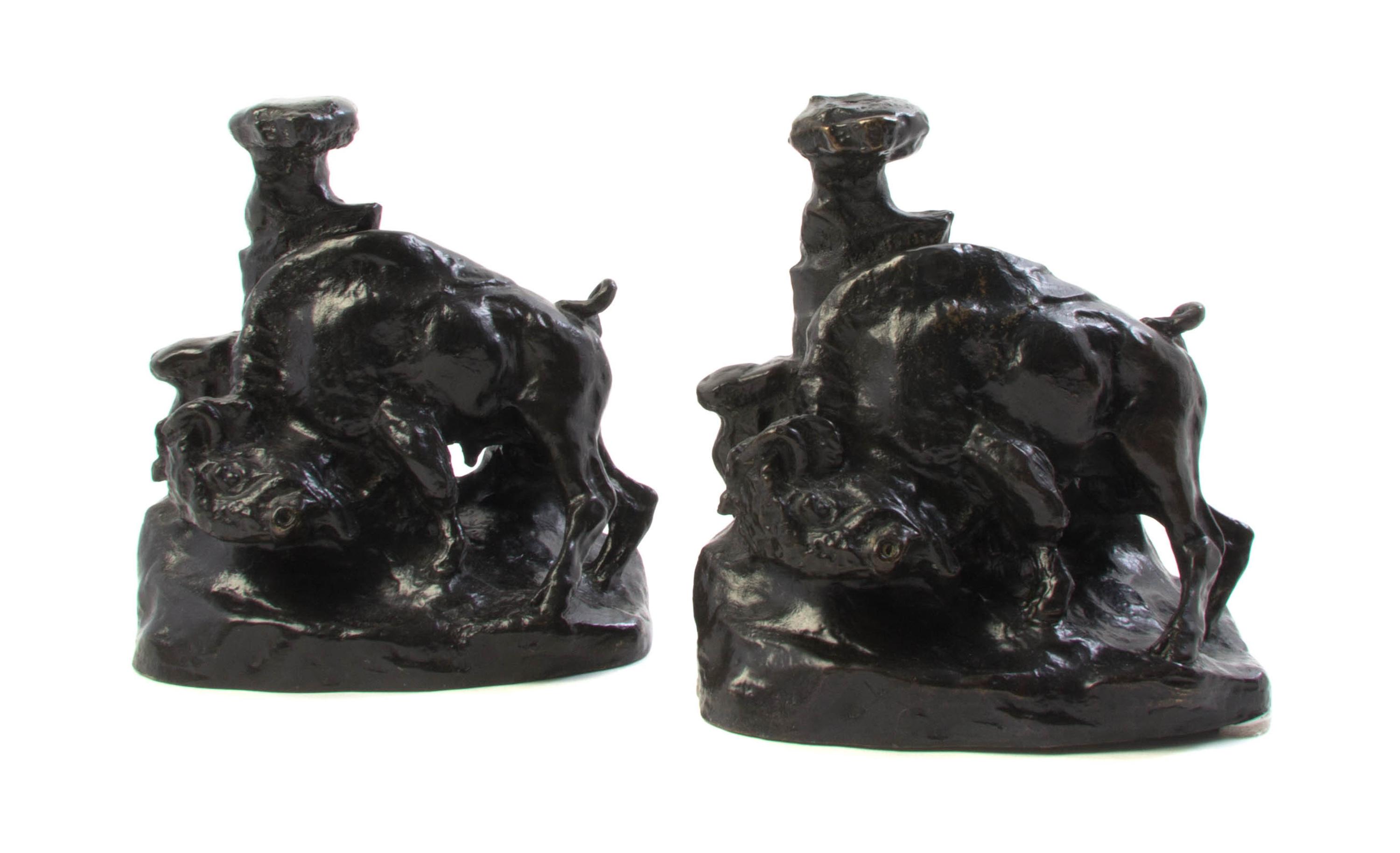 A Pair of American Bronze Bookends, CHARLES M. RUSSELL, Height 6 7/8 inches. — CHARLES M. RUSSELL,