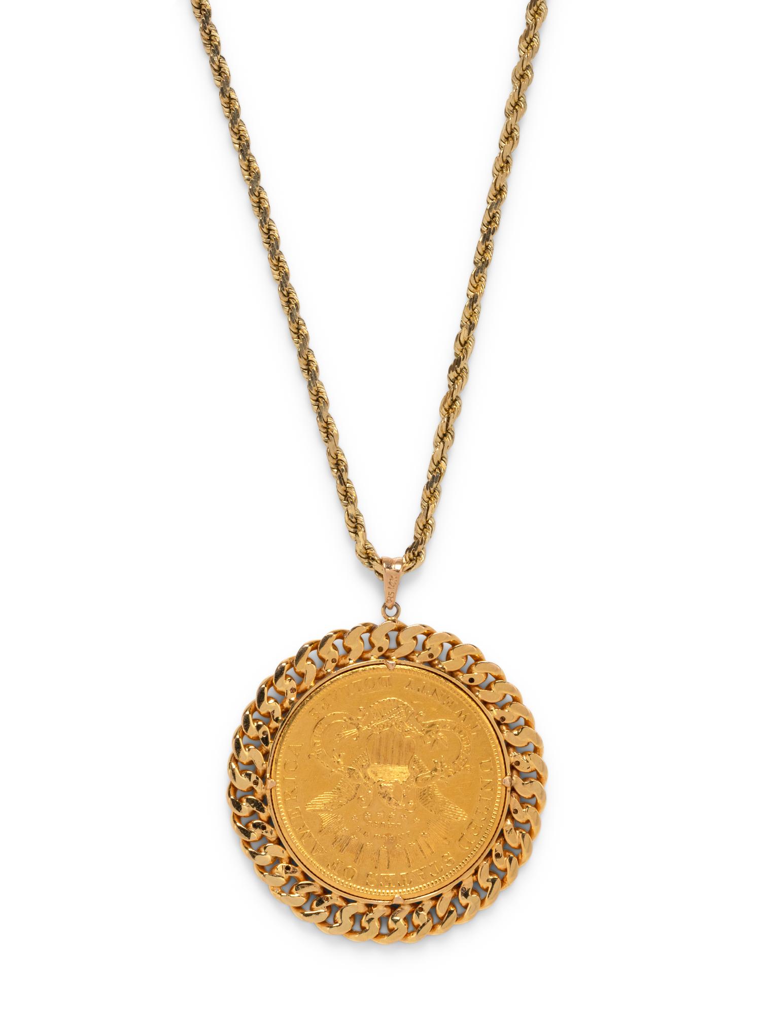 YELLOW GOLD, US $20 LIBERTY COIN AND DIAMOND PENDANT/NECKLACE