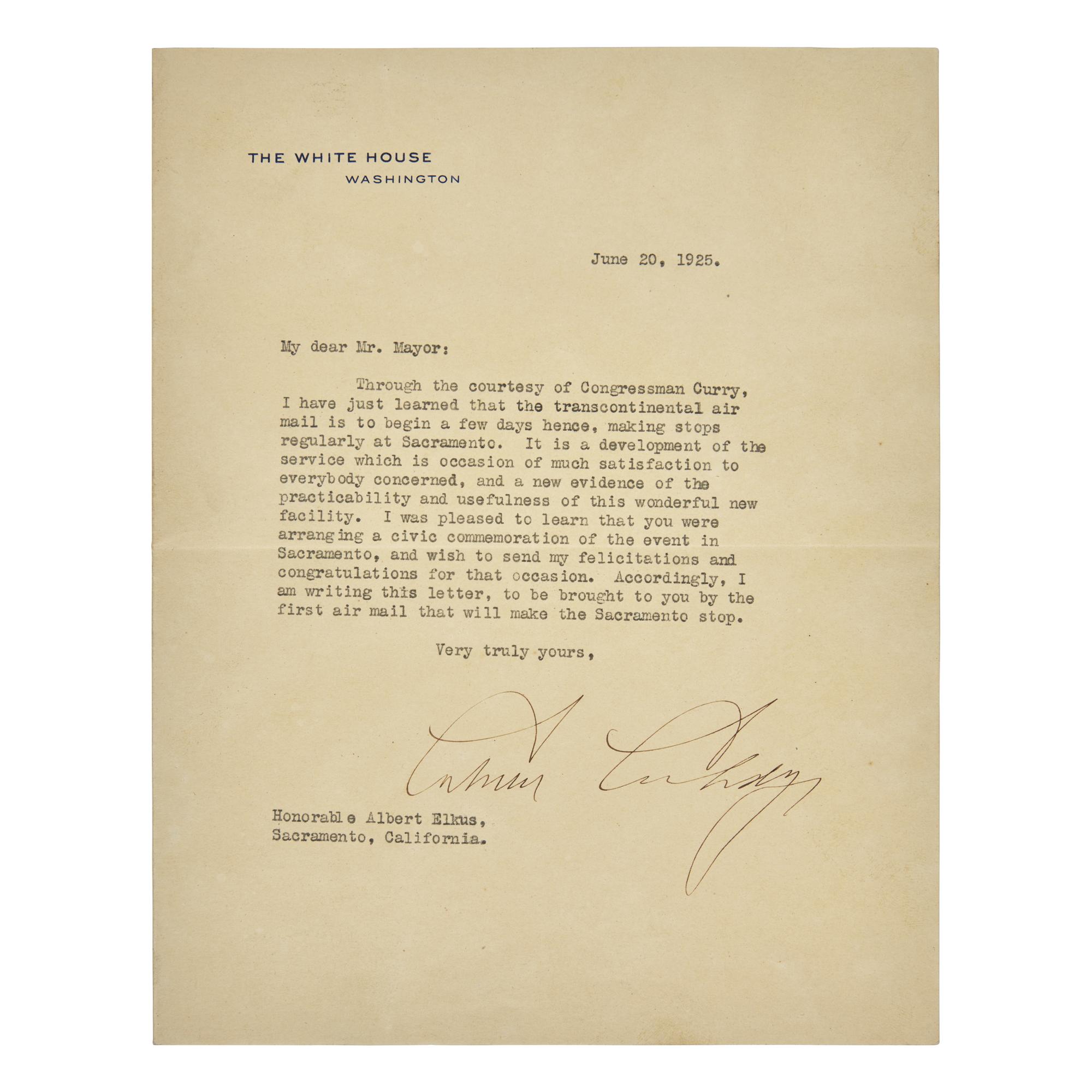 [Presidential] Coolidge, Calvin. Typed Letter, signed