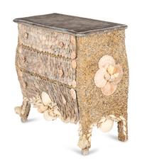 A Shellwork Encrusted-Bombe Form Commode