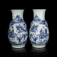 A Large Pair of Chinese Blue and White Porcelain Hu -Form Vases
