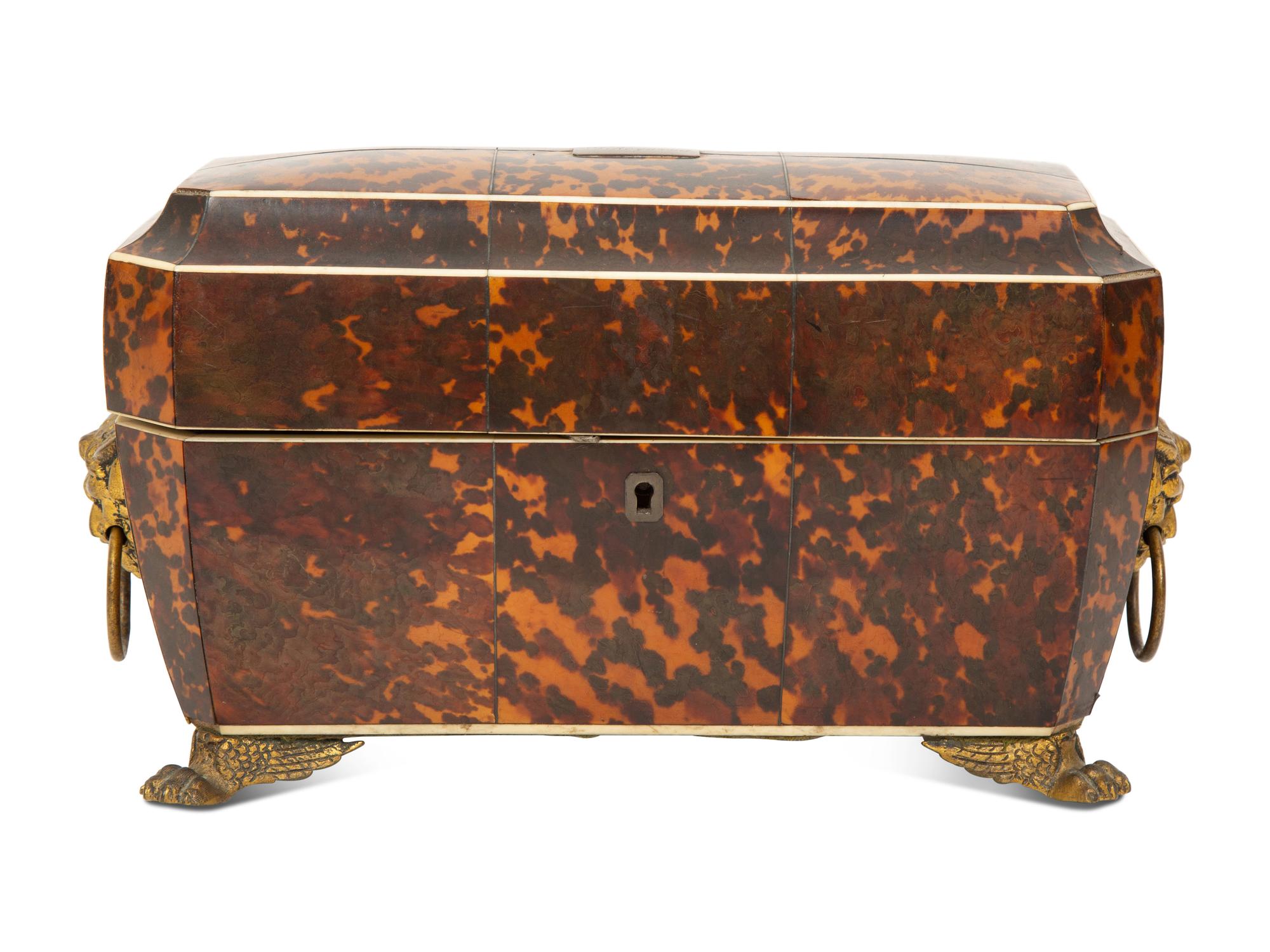 A Regency Tortoise Shell Veneered Tea Caddy