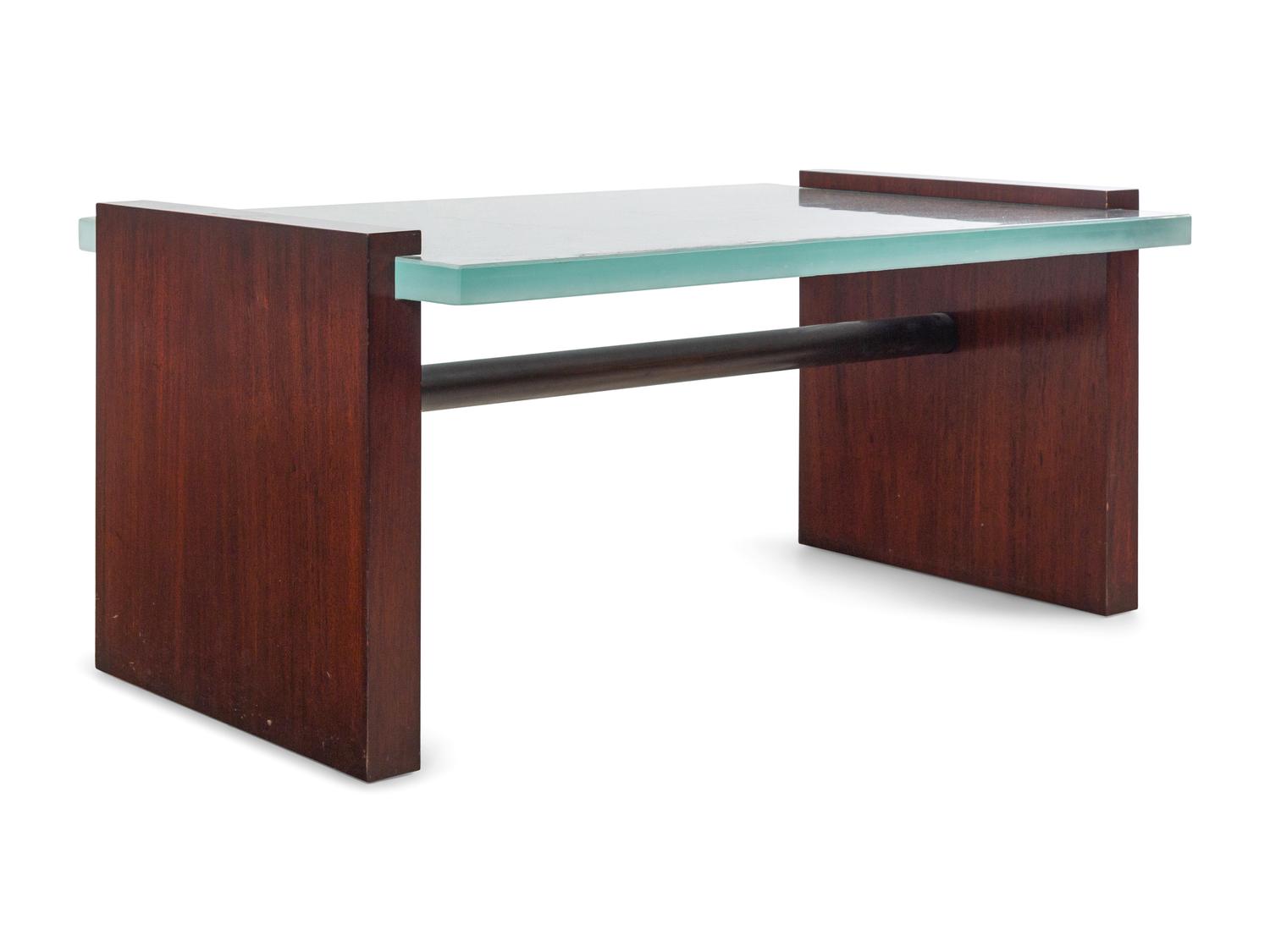 A Custom-Designed Glass and Mahogany Low Table