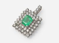 A 14K White Gold, Emerald, and Diamond Pendant, Natural Colombian Emerald, GIA Certified