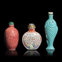 Three Chinese Porcelain Snuff and Medicine Bottles, Qing Dynasty (1644-1911)