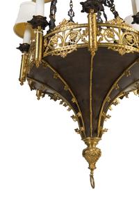 A Neoclassical Style Gilt and Patinated Metal Ceiling Fixture