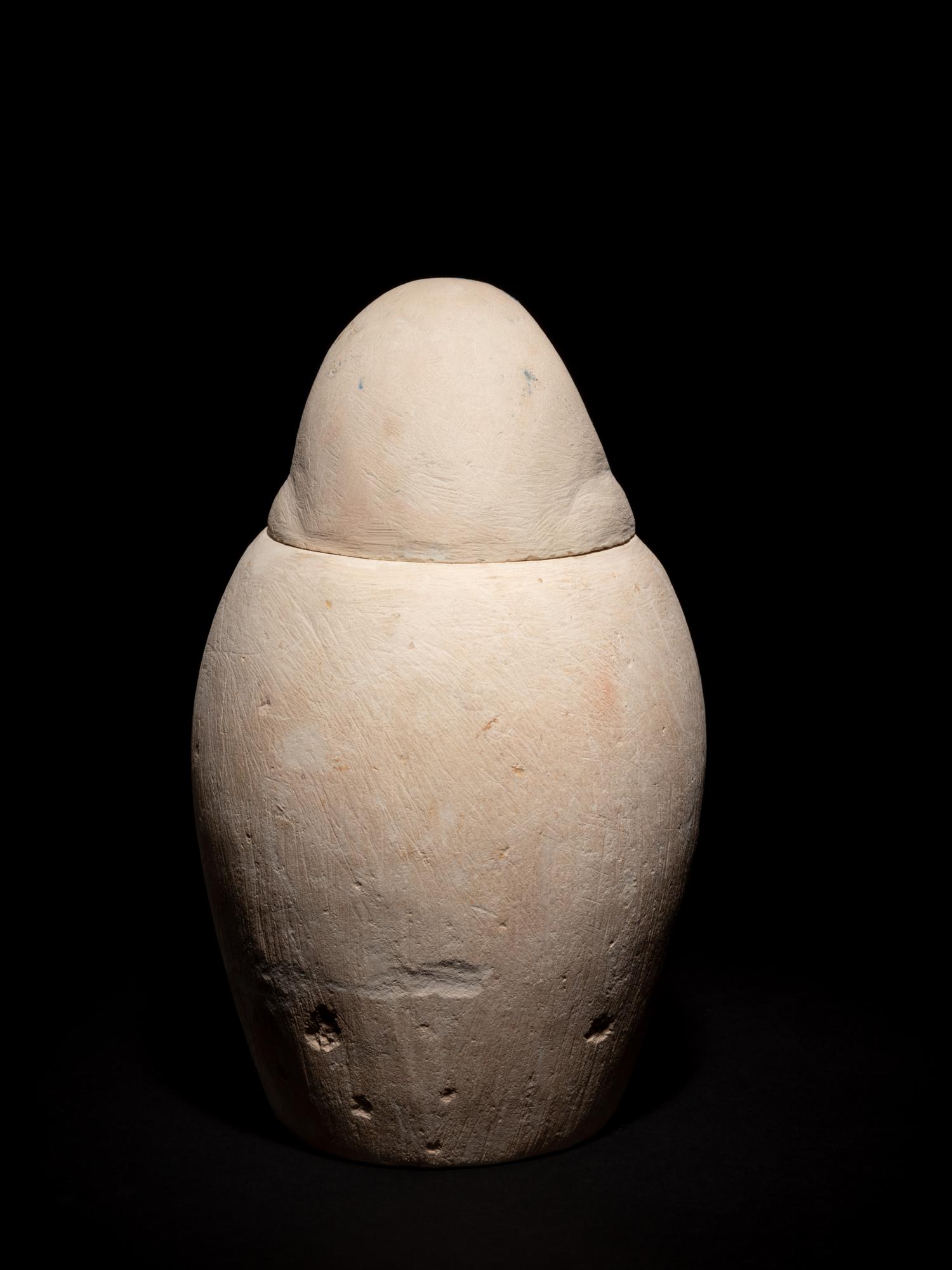 A Set of Four Egyptian Painted Limestone Canopic Jars of the Sons of Horus