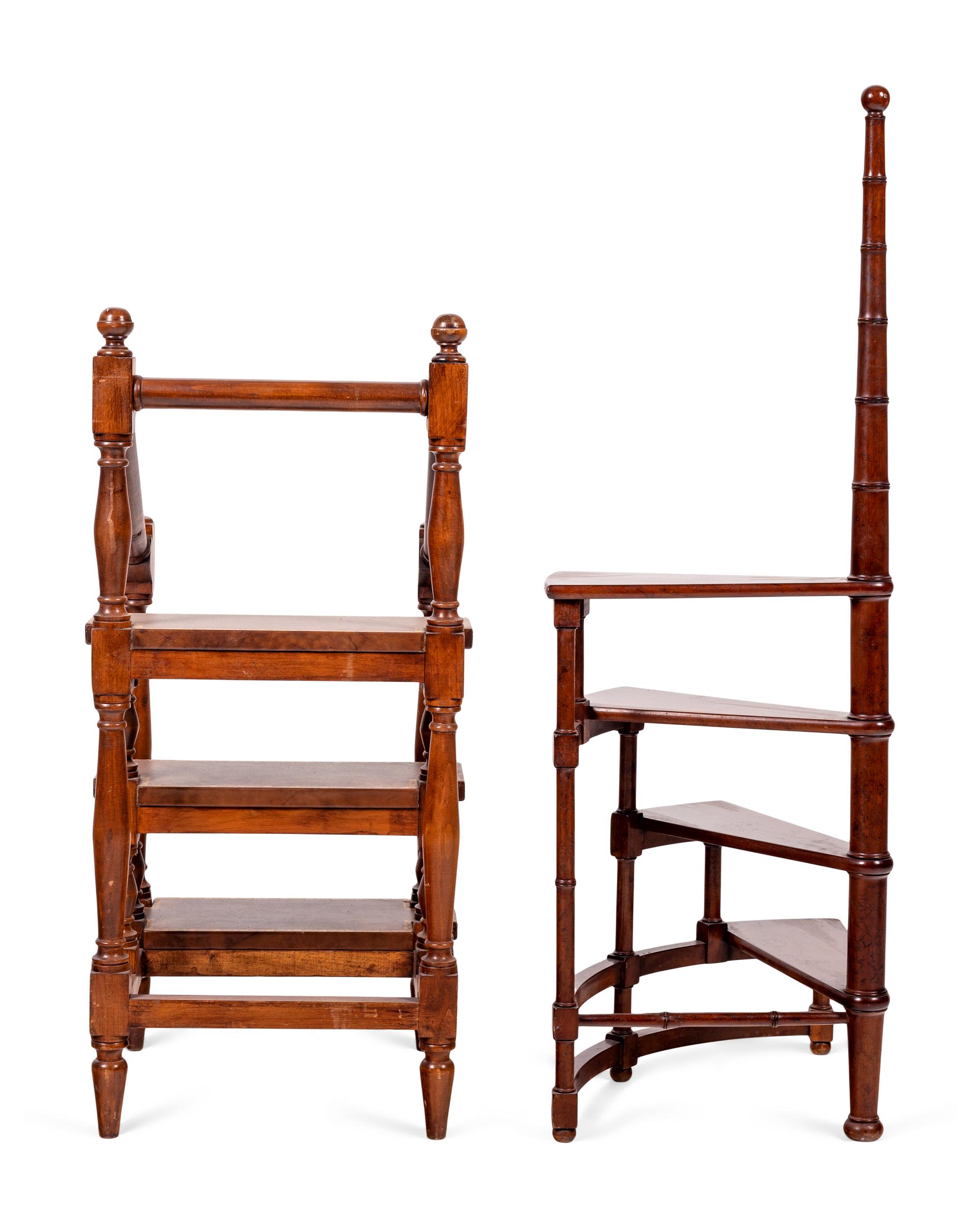 Two Mahogany Library Ladders