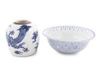 Two Chinese Blue and White Porcleain Articles