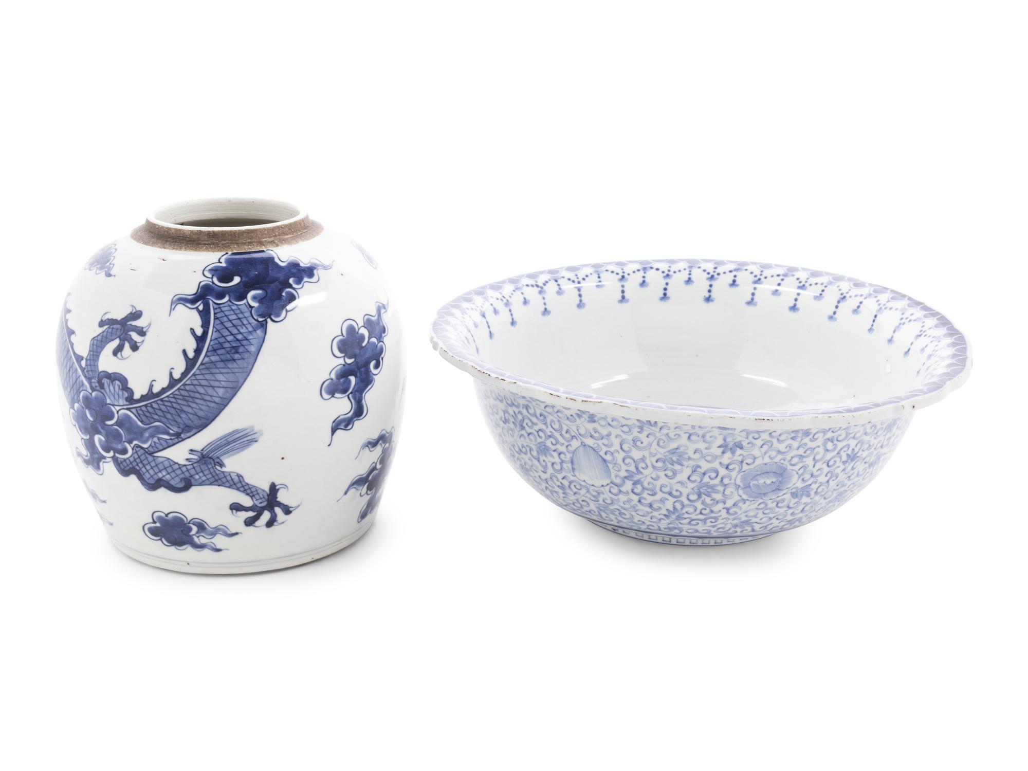 Two Chinese Blue and White Porcleain Articles