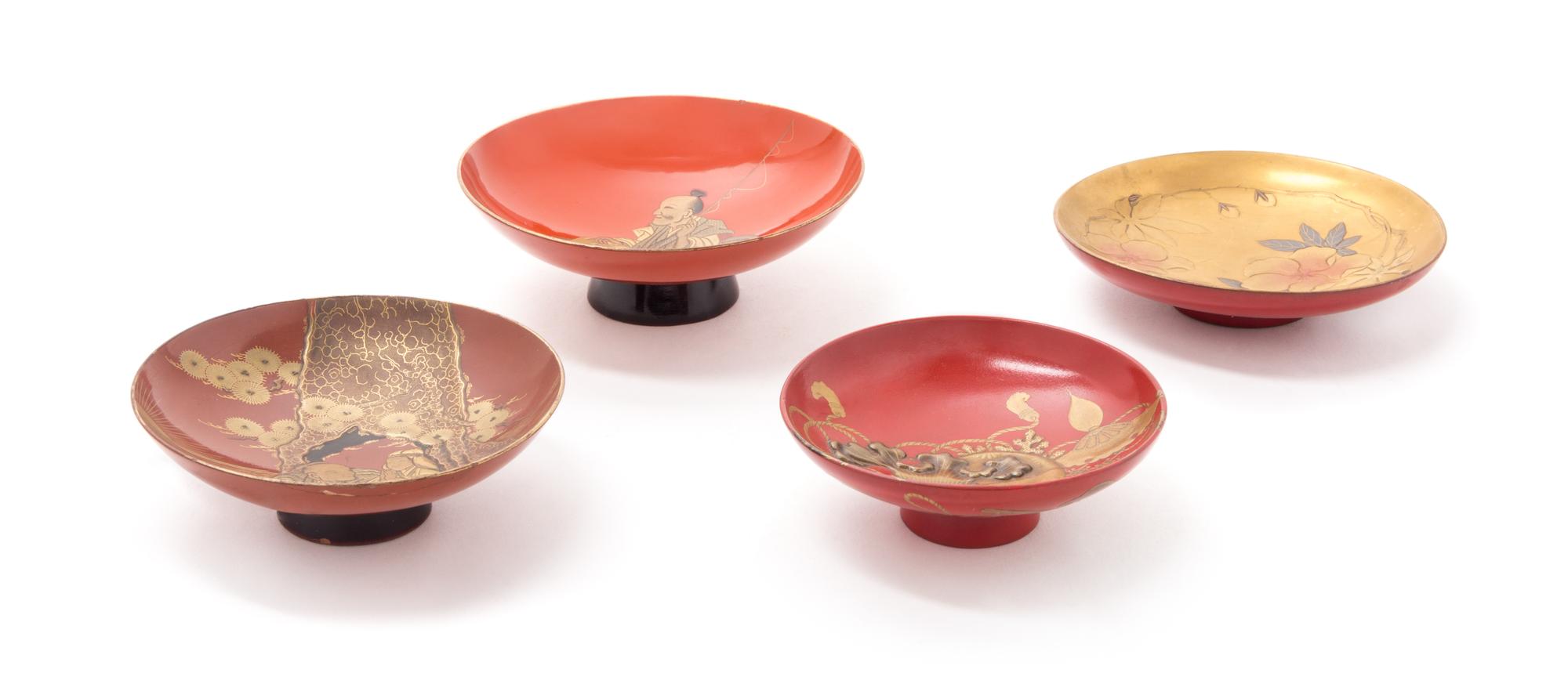 Four Lacquer Dishes Diameter of largest 4 1/2 inches. — 19TH CENTURY
