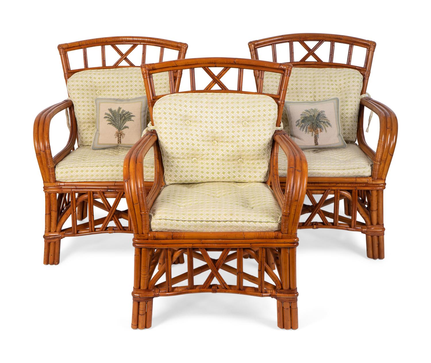 Three Rattan Open Armchairs — 20TH CENTURY
