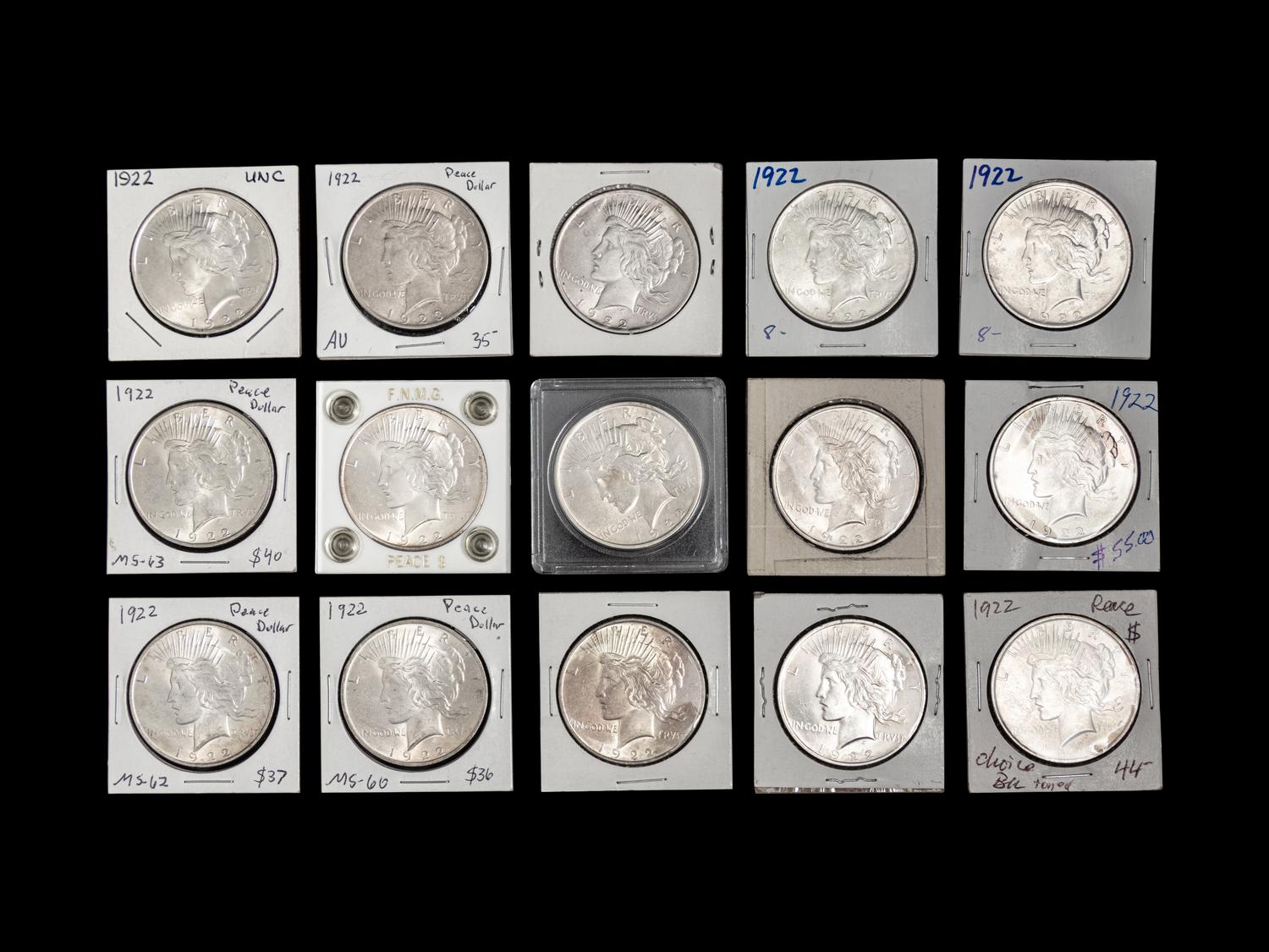 Fifteen 1922 Peace $1 Coins