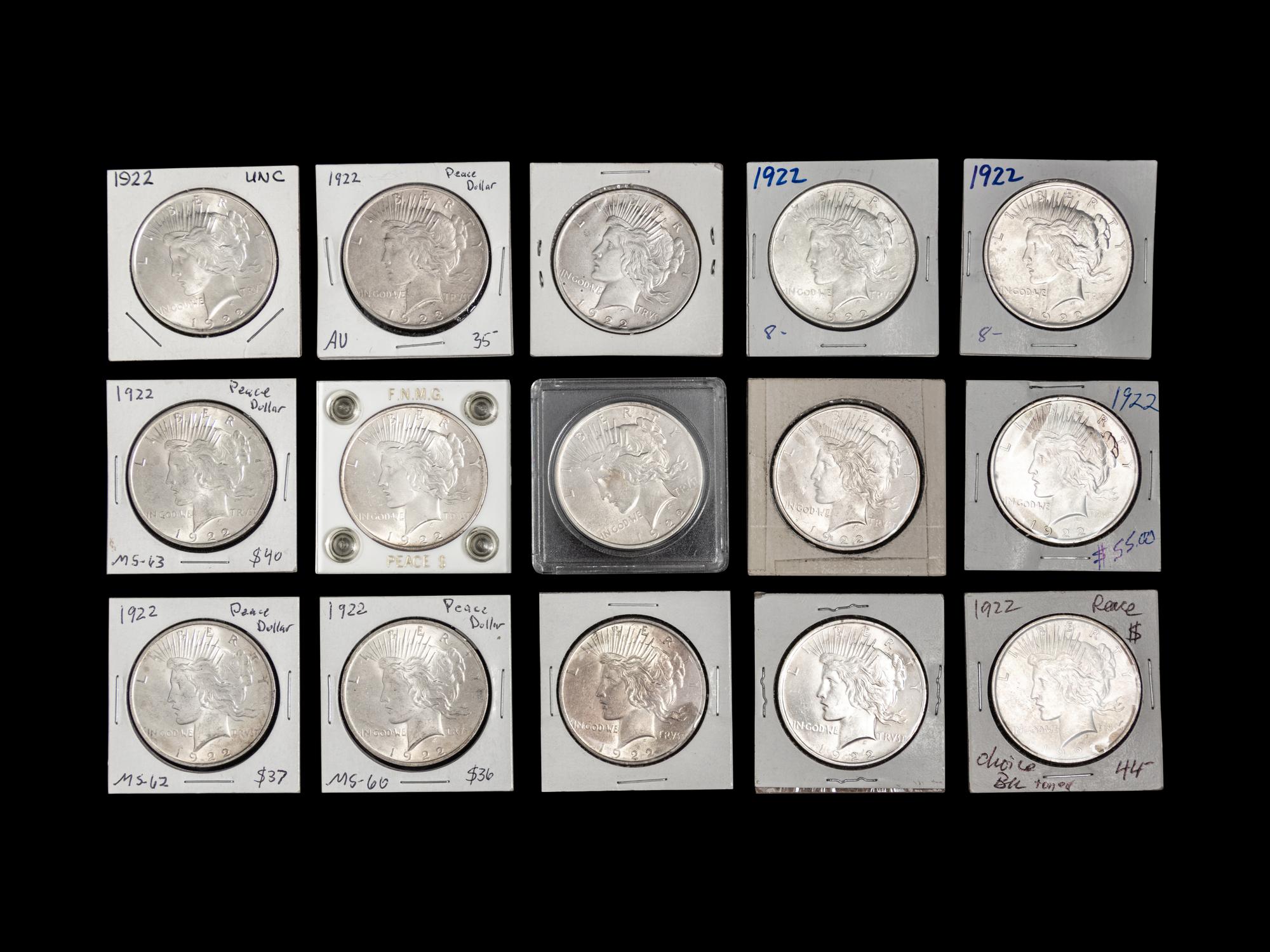 Fifteen 1922 Peace $1 Coins