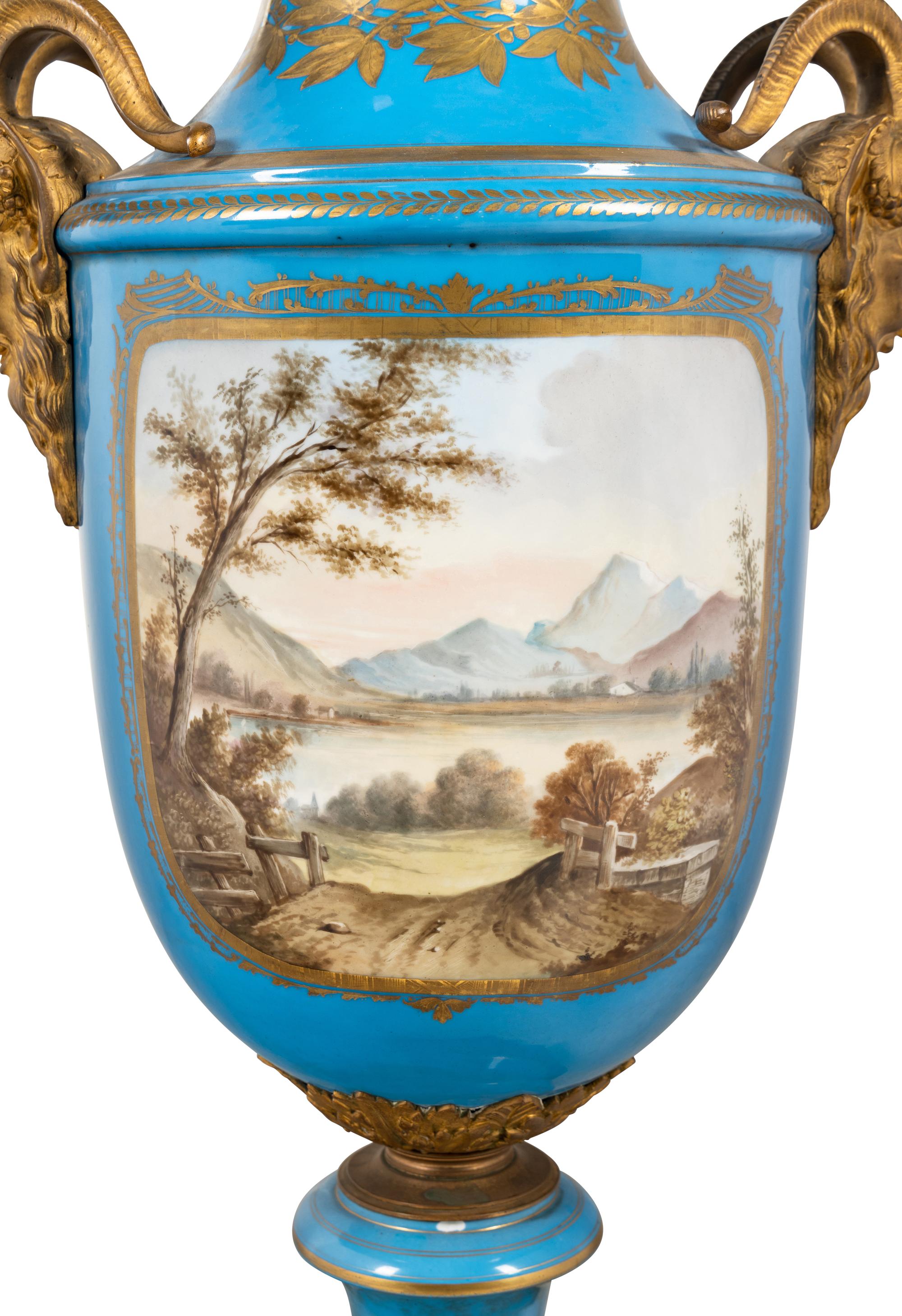 A Large Gilt Bronze Mounted Sèvres Style Porcelain Vase