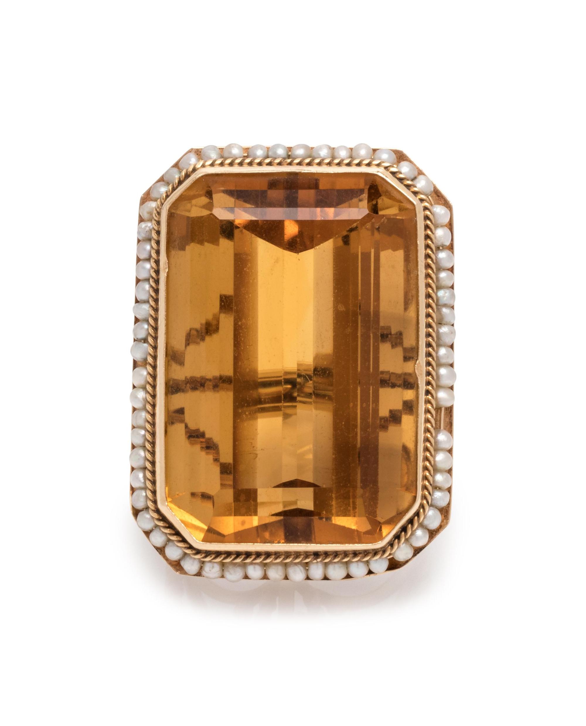 CITRINE AND SEED PEARL RING