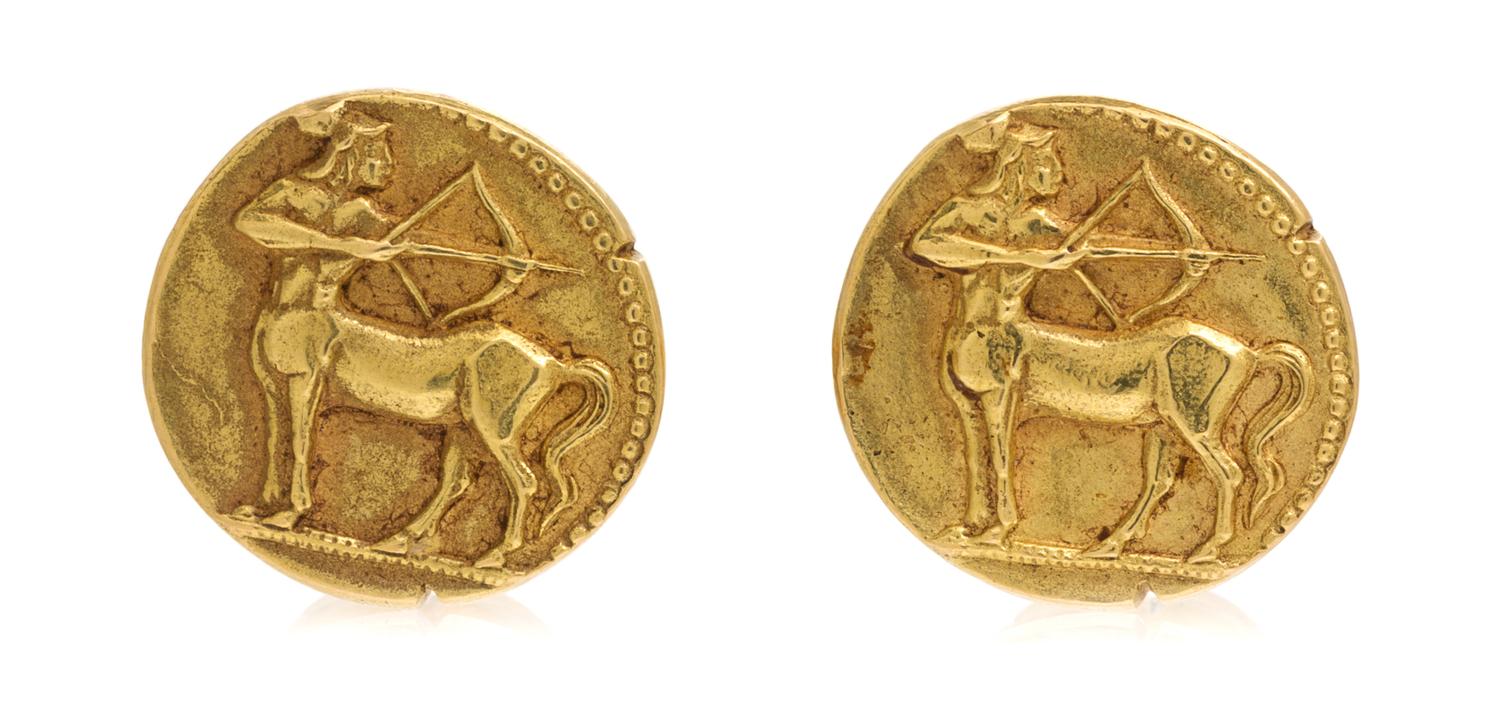 A Pair of 18 Karat Yellow Gold Sagittarius Cufflinks, Van Cleef & Arpels, 14.30 dwts.