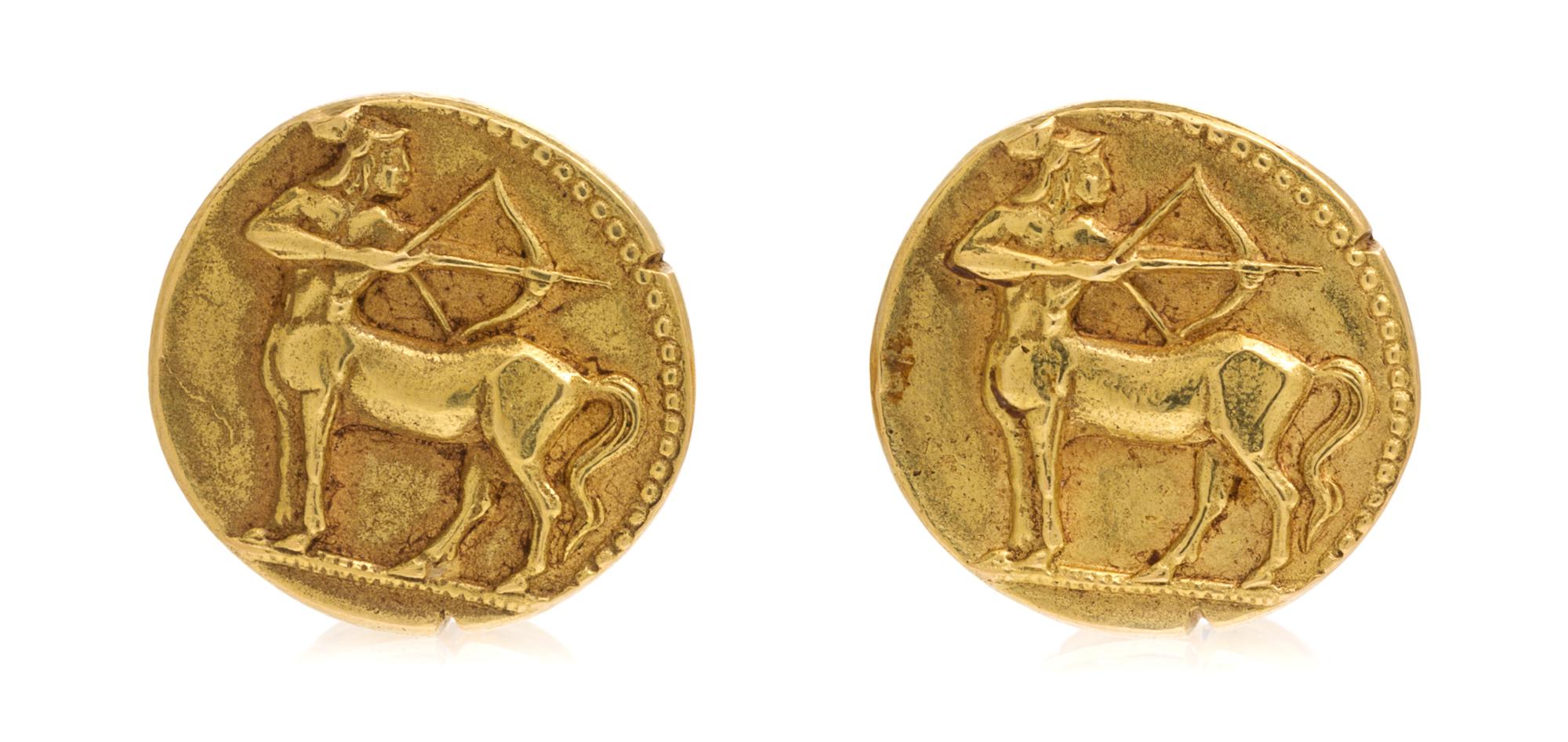 A Pair of 18 Karat Yellow Gold Sagittarius Cufflinks, Van Cleef & Arpels, 14.30 dwts.