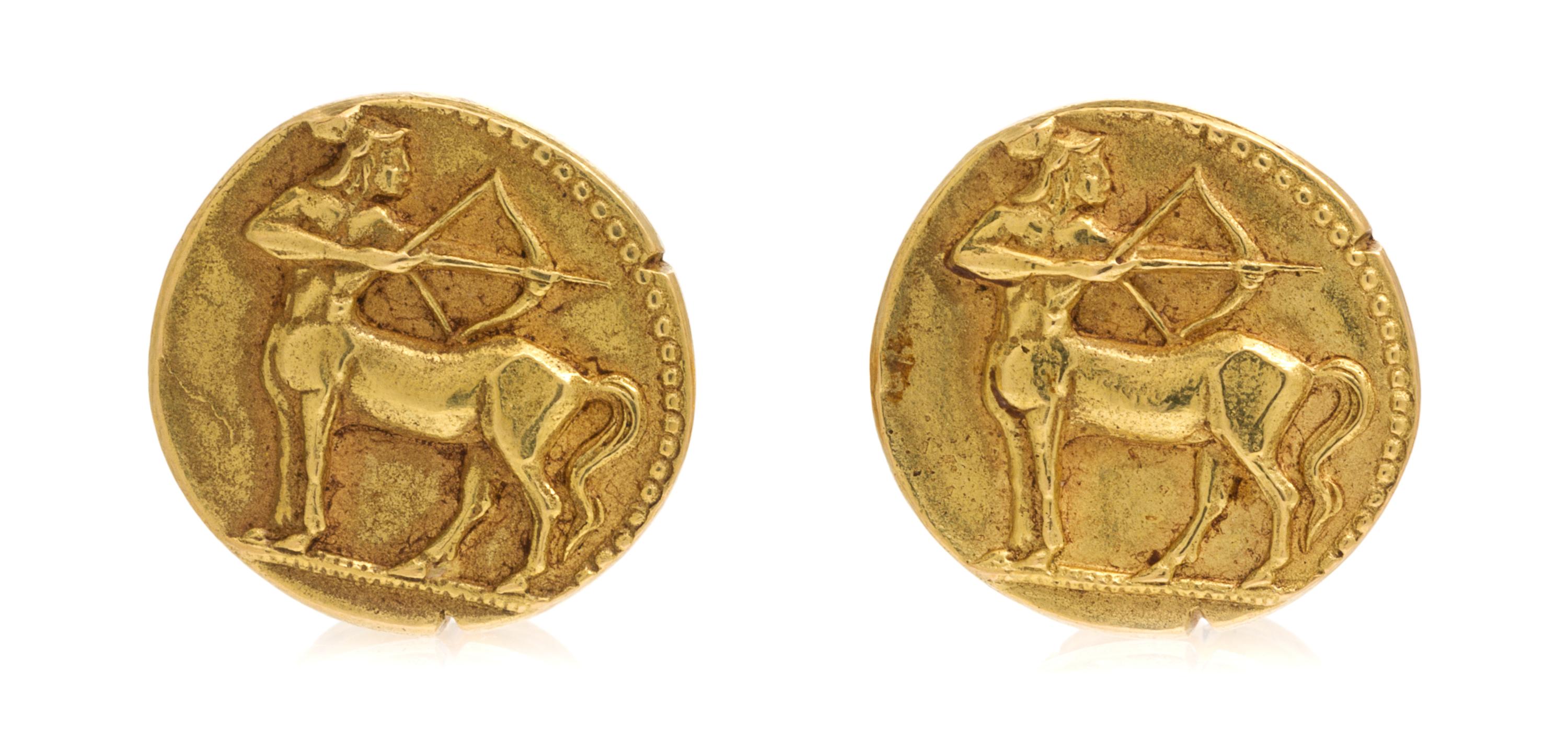 A Pair of 18 Karat Yellow Gold Sagittarius Cufflinks, Van Cleef & Arpels, 14.30 dwts.