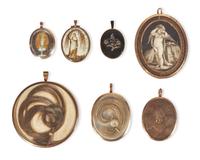 A collection of seven English and European mourning pendants, 18th / 19th century