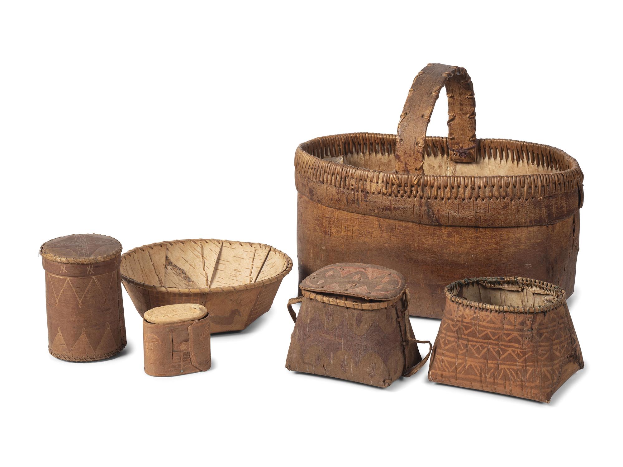 Collection of Decorated Birchbark Containers