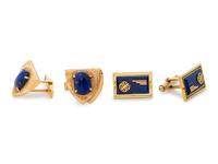 A Collection of 14 Karat Yellow Gold and Lapis Lazuli Cufflinks,