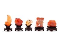 Seventeen Small Chinese Carnelian Agate Carvings