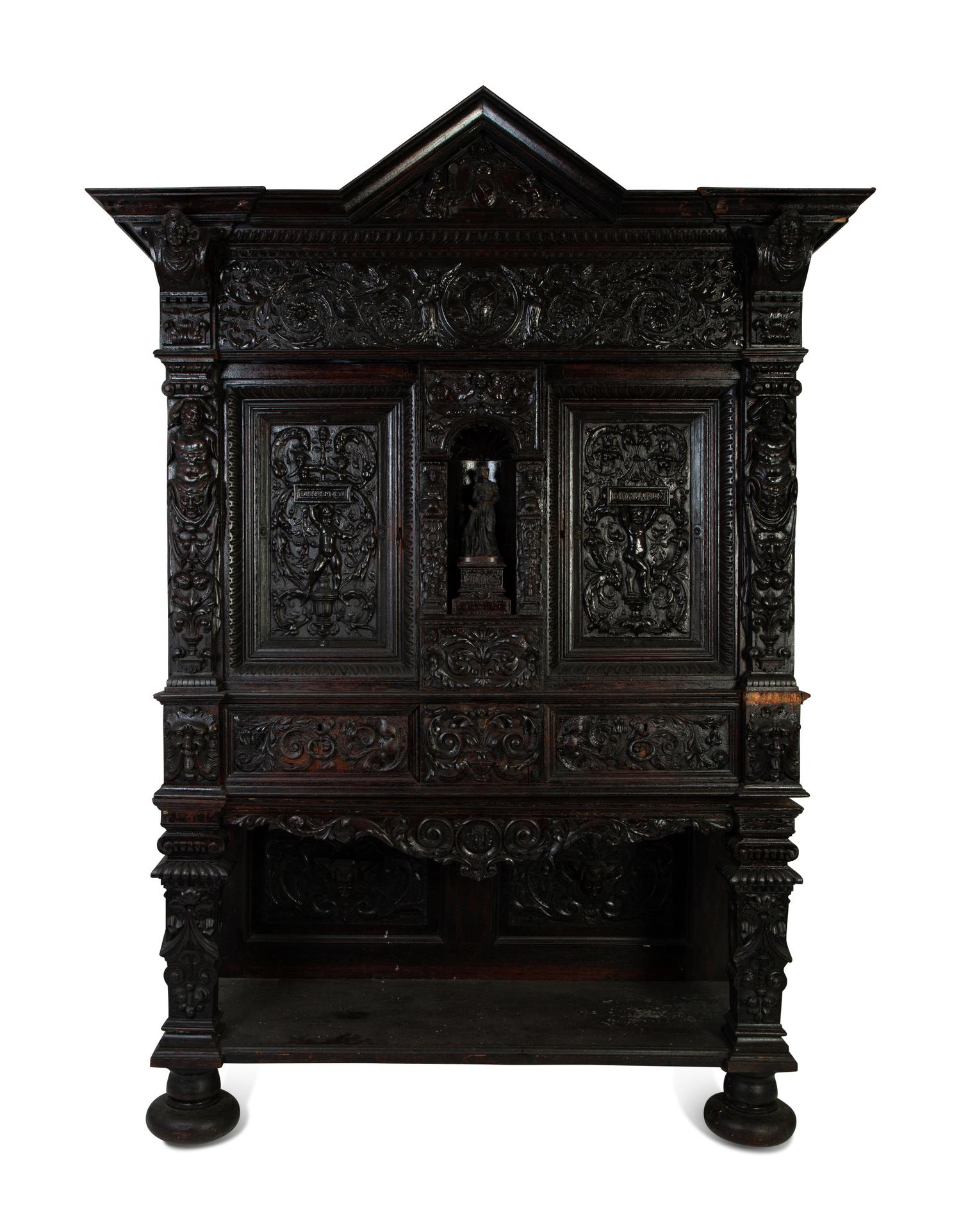 An Italian Baroque Style Carved Oak Cabinet on Stand — 18TH CENTURY