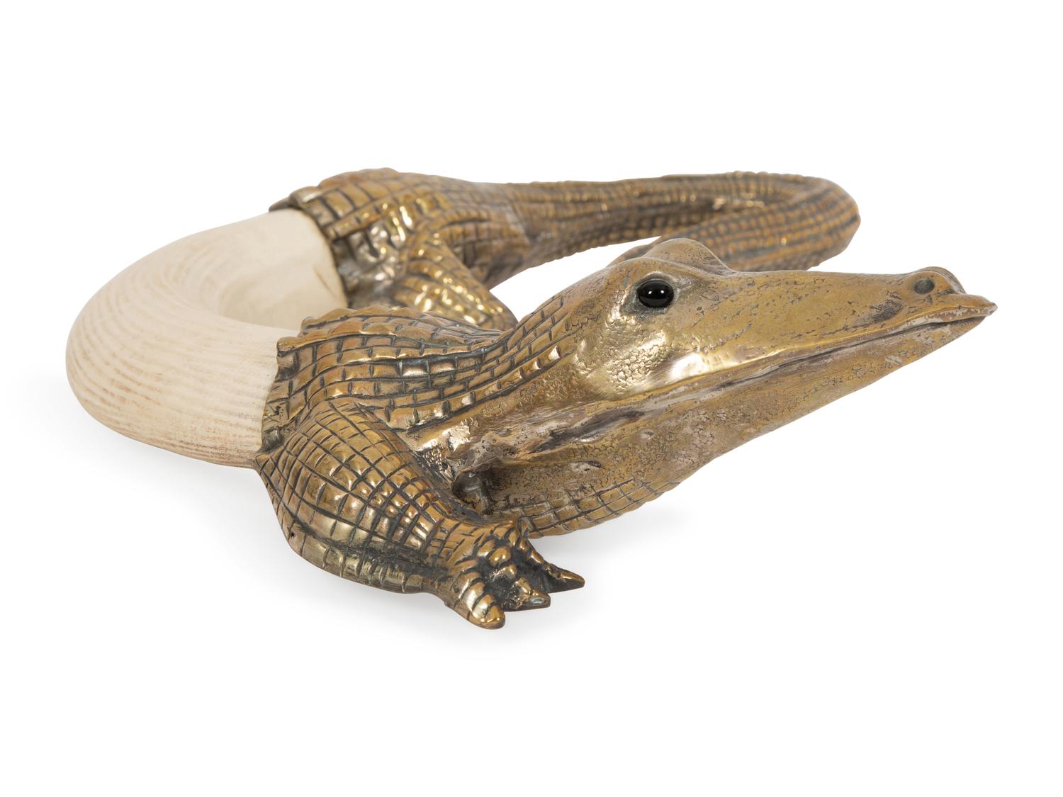 A Franco Lagini Brass Alligator Figure