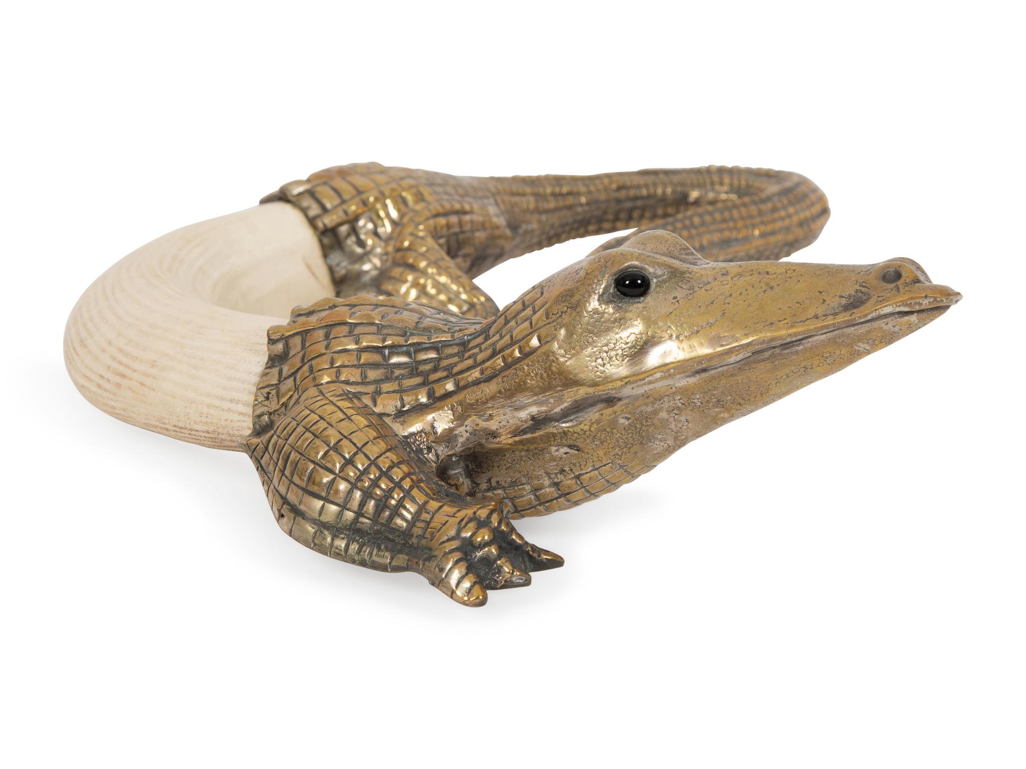 A Franco Lagini Brass Alligator Figure