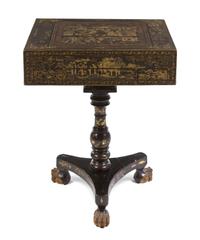 A Regency Lacquered Games Table, Height 29 5/8 x width 23 3/4 x depth 19 3/4 inches.