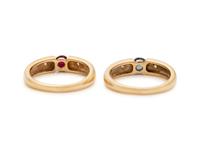 PAIR OF YELLOW GOLD, GEMSTONE AND DIAMOND RINGS