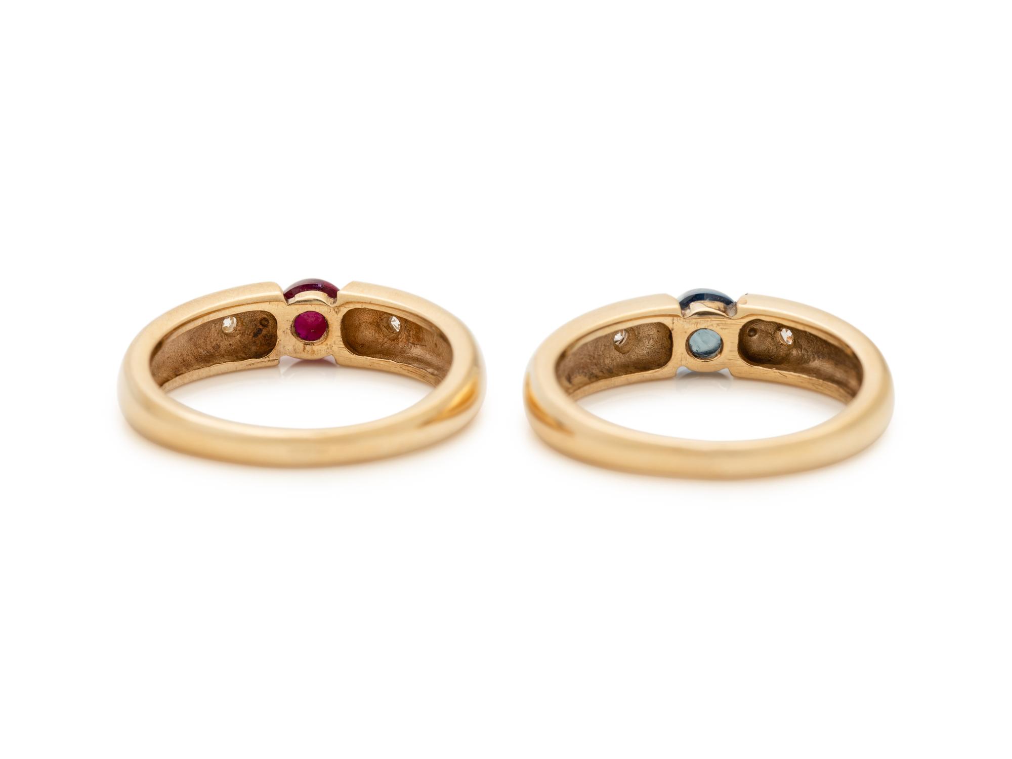 PAIR OF YELLOW GOLD, GEMSTONE AND DIAMOND RINGS