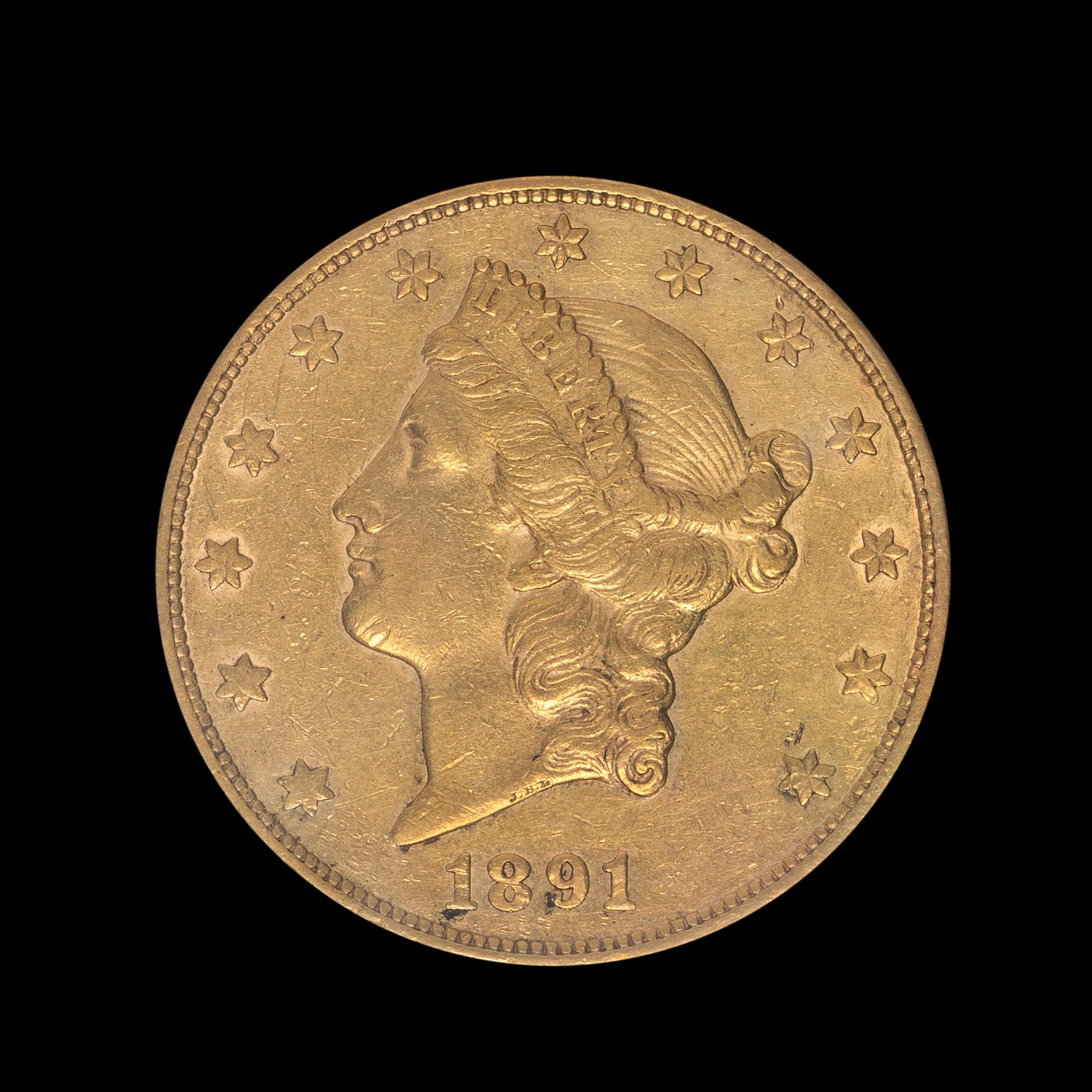 A United States 1891-CC Liberty Head $20 Gold Coin