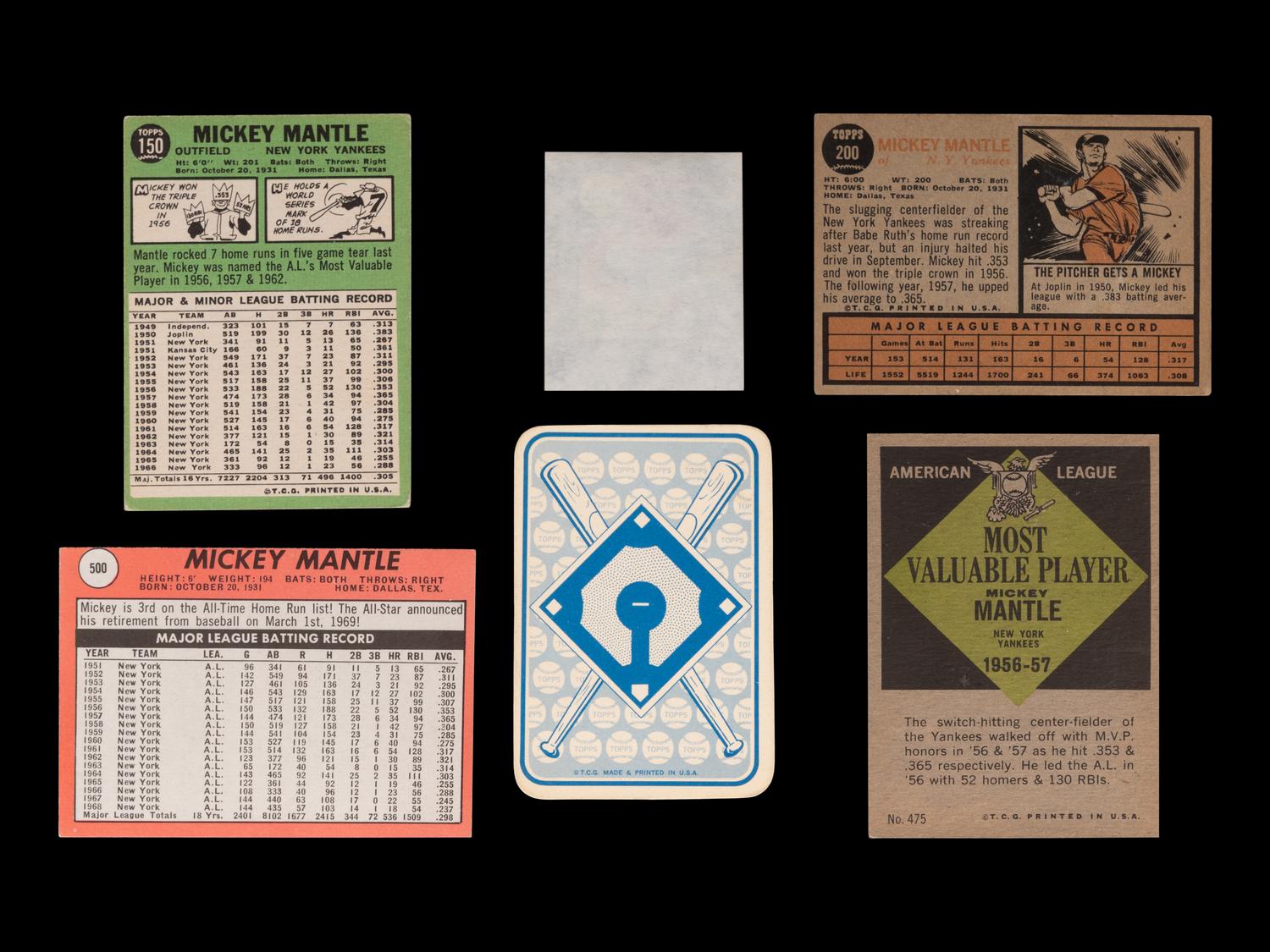 A Group of Six 1960s Topps Mickey Mantle Baseball Cards,