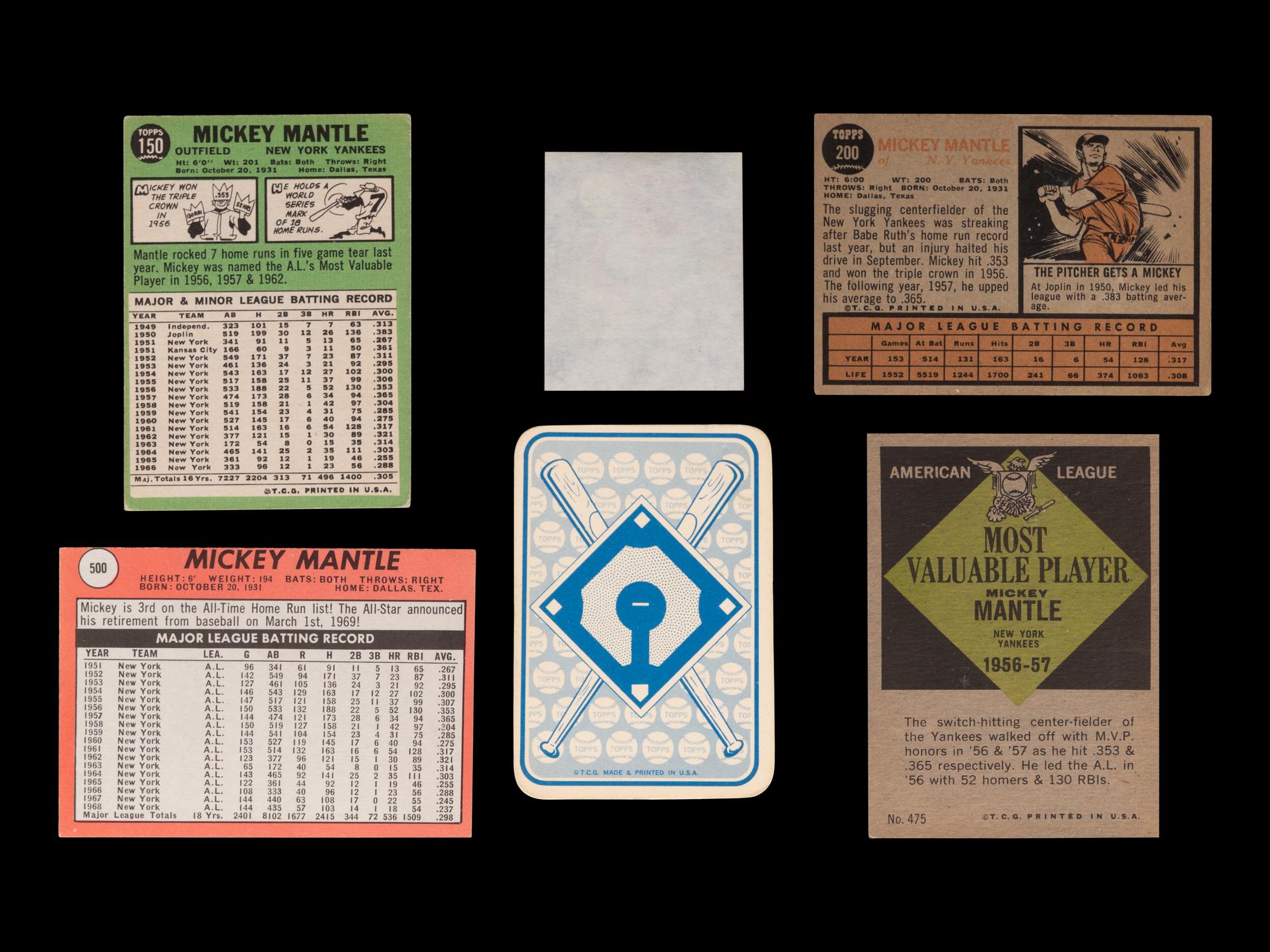 A Group of Six 1960s Topps Mickey Mantle Baseball Cards,