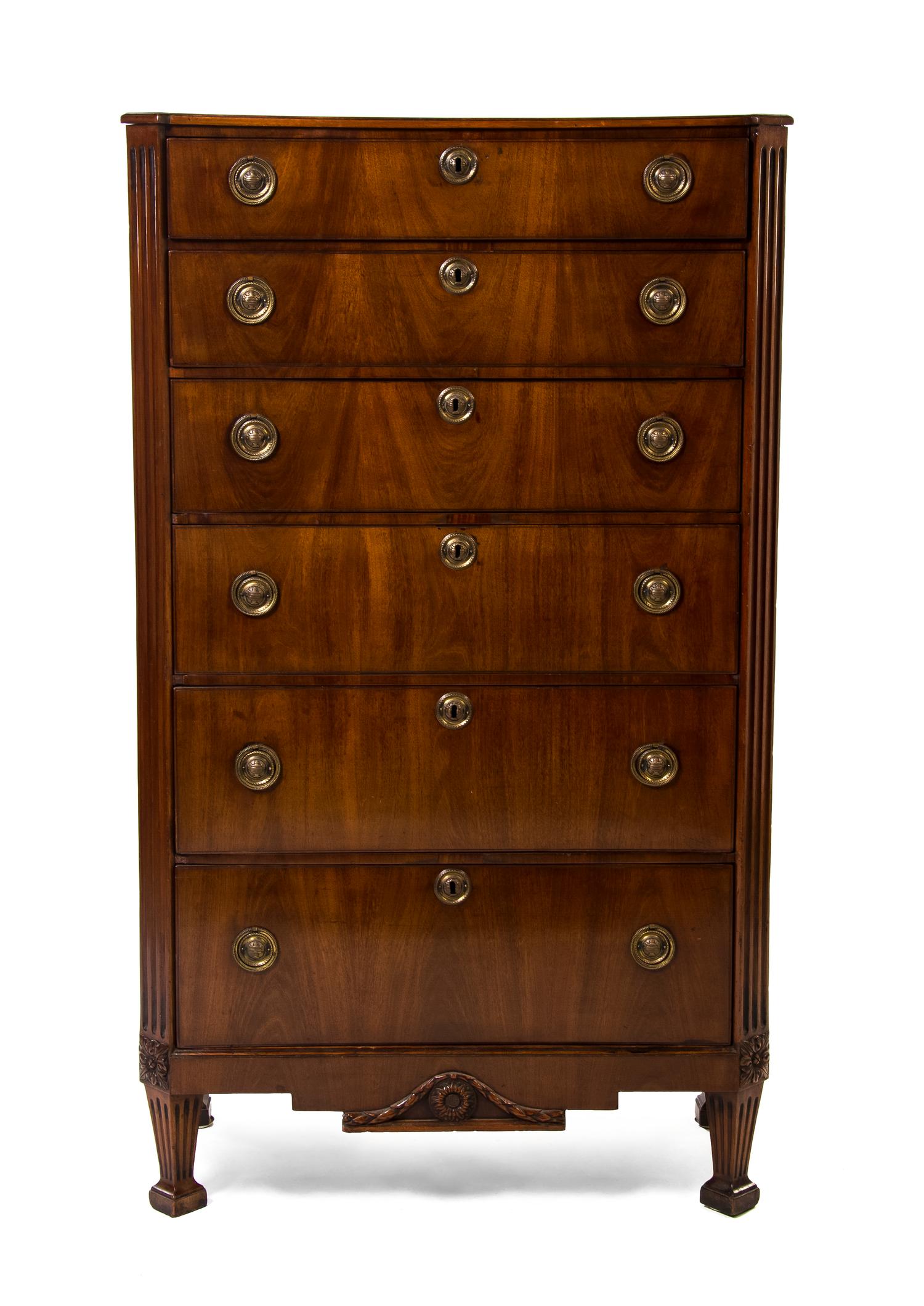A George III Mahogany Tall Chest of Drawers, Height 60 x width 35 1/2 x depth 19 1/2 inches.