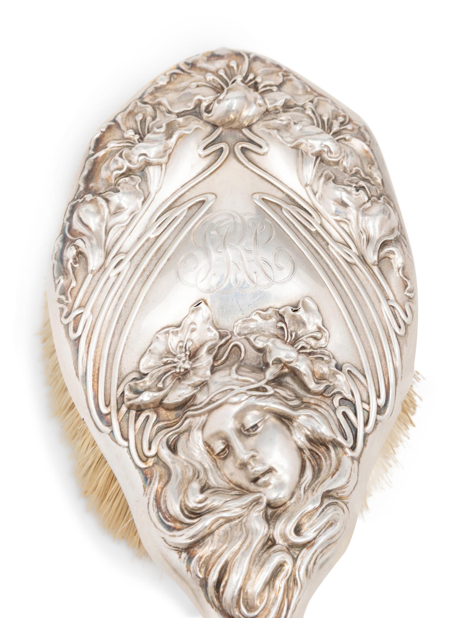 A Group of Seventeen Silver Art Nouveau Women's Dresser Articles