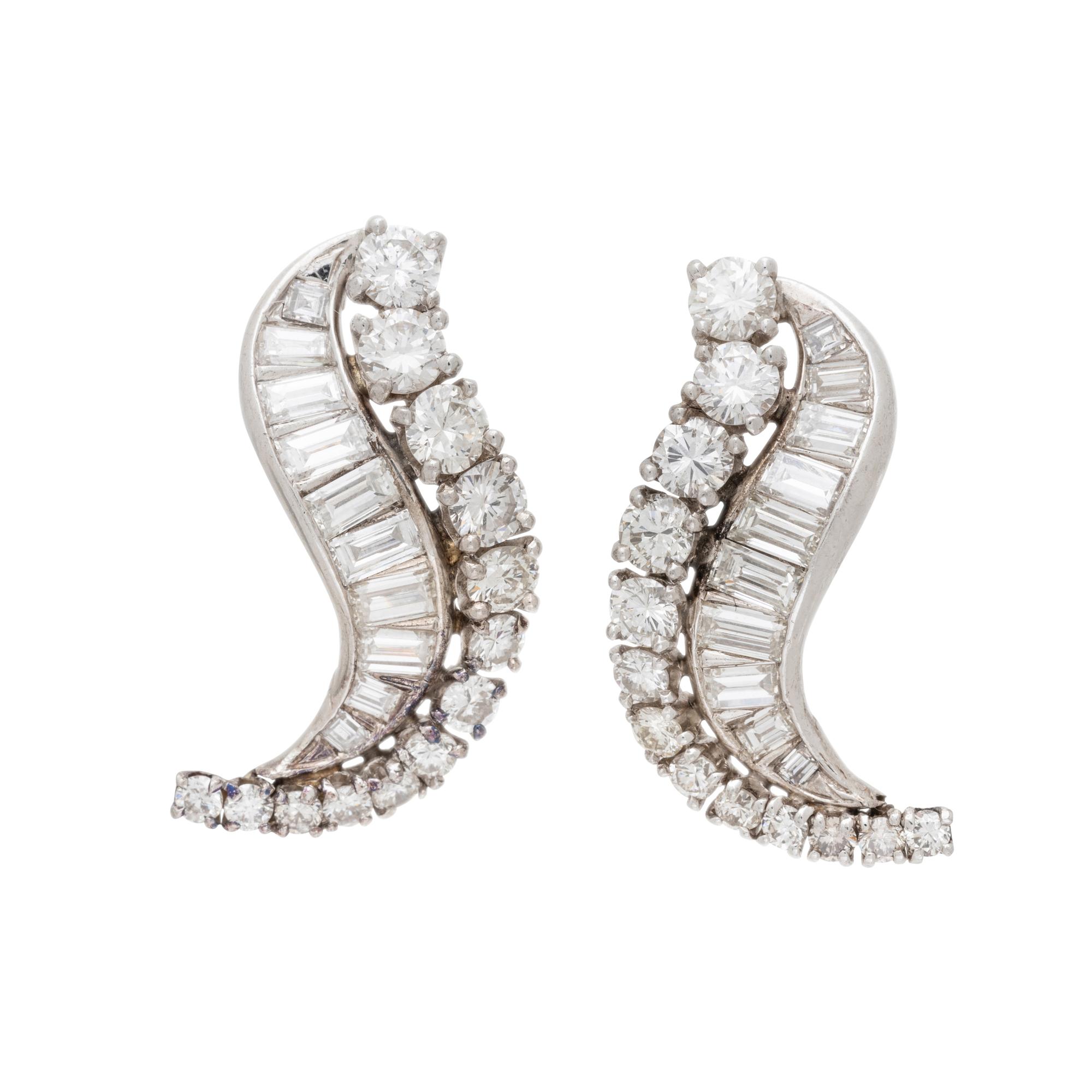 DIAMOND AND PLATINUM SCROLL EARRINGS