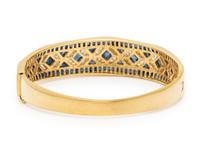 LEVIAN, YELLOW GOLD, SAPPHIRE, AND DIAMOND BANGLE BRACELET