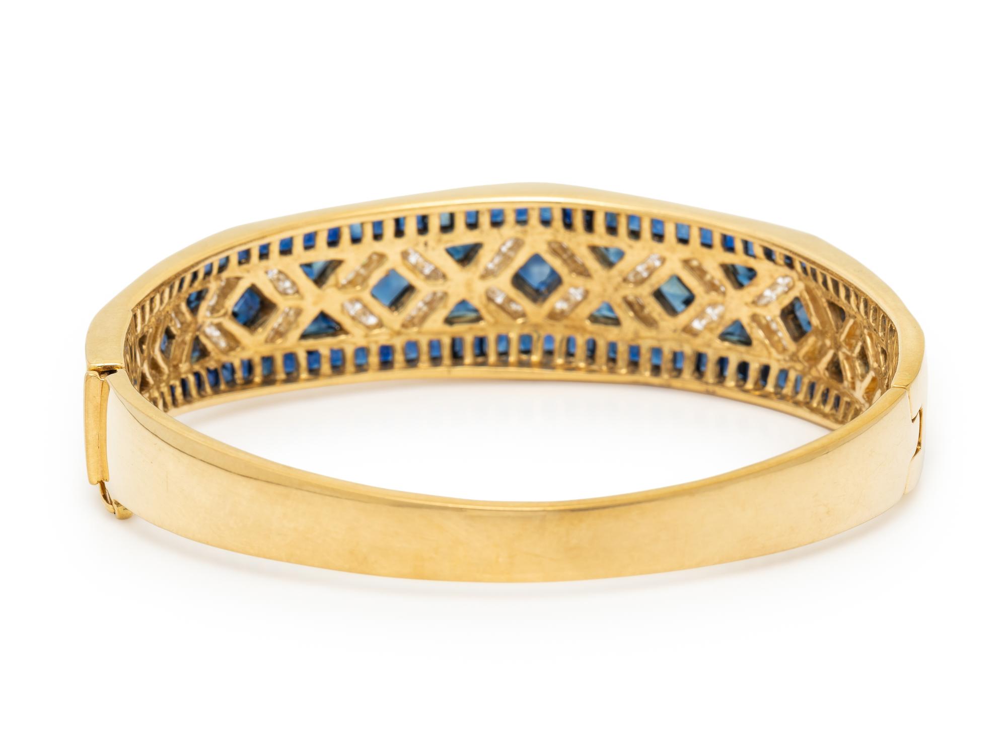 LEVIAN, YELLOW GOLD, SAPPHIRE, AND DIAMOND BANGLE BRACELET