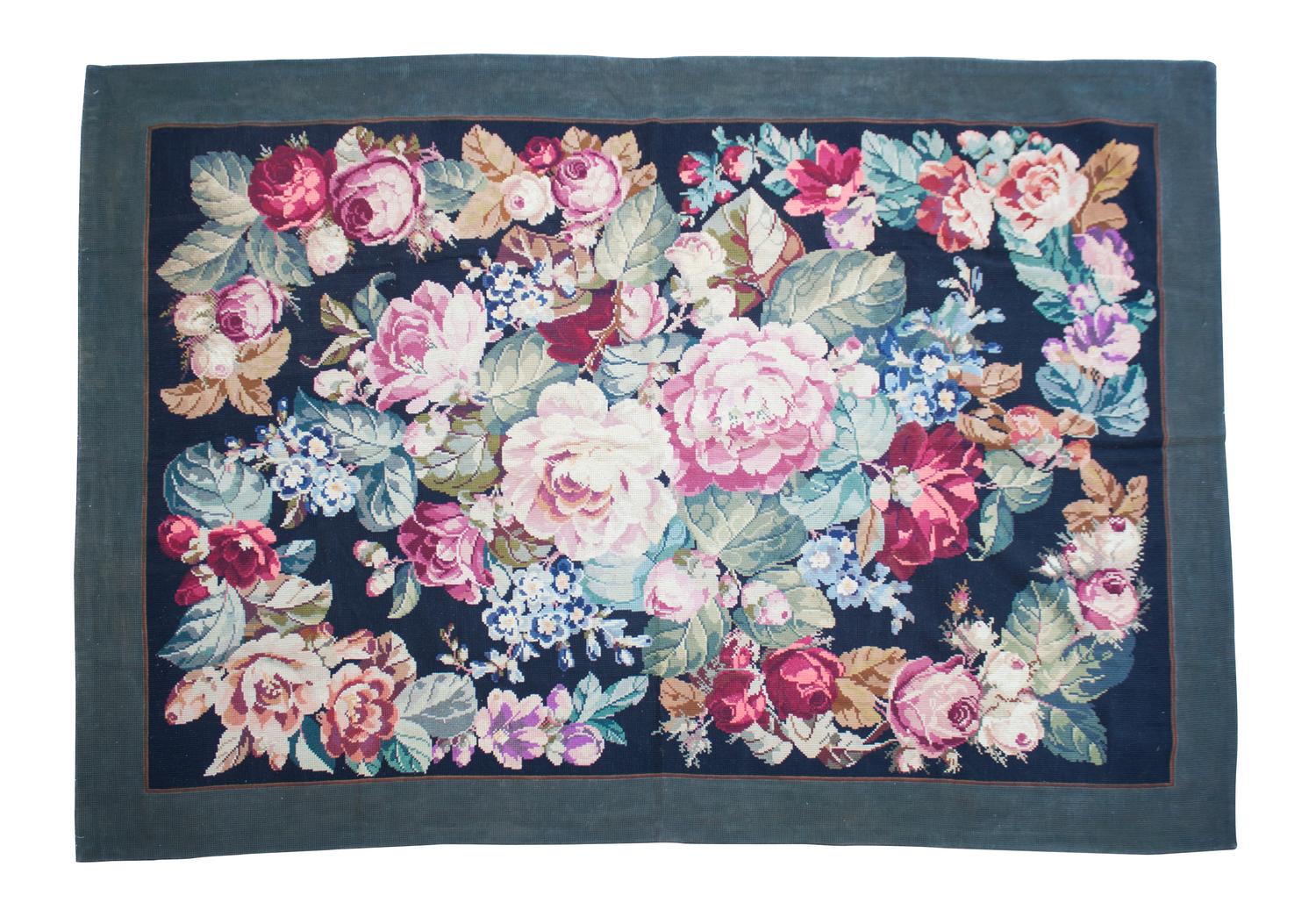 A Floral Needlework Style Rug 75 1/2 x 103 inches. — 20TH CENTURY