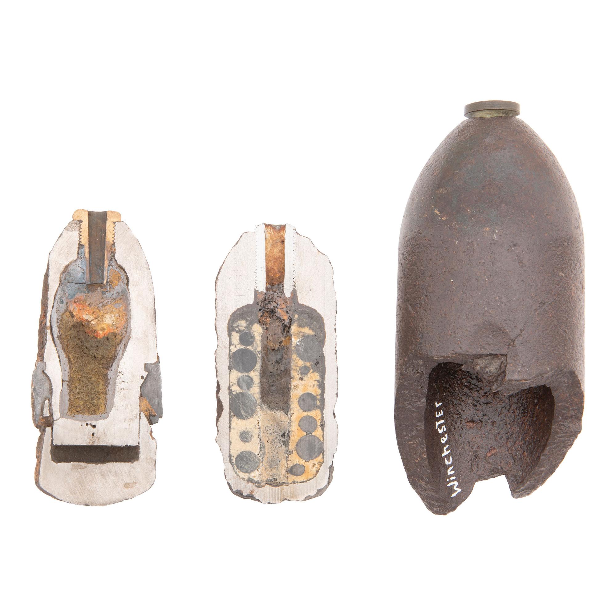 Two Civil War Era Excavated Sectioned Half Artillery Shells & An Exploded 30 Pound CS Read Shell