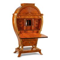 A Biedermeier Style Burlwood and Parcel Gilt Bureau Cabinet