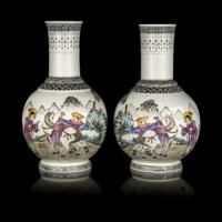 A Pair of Chinese Famille Rose Porcelain Bottle Vases