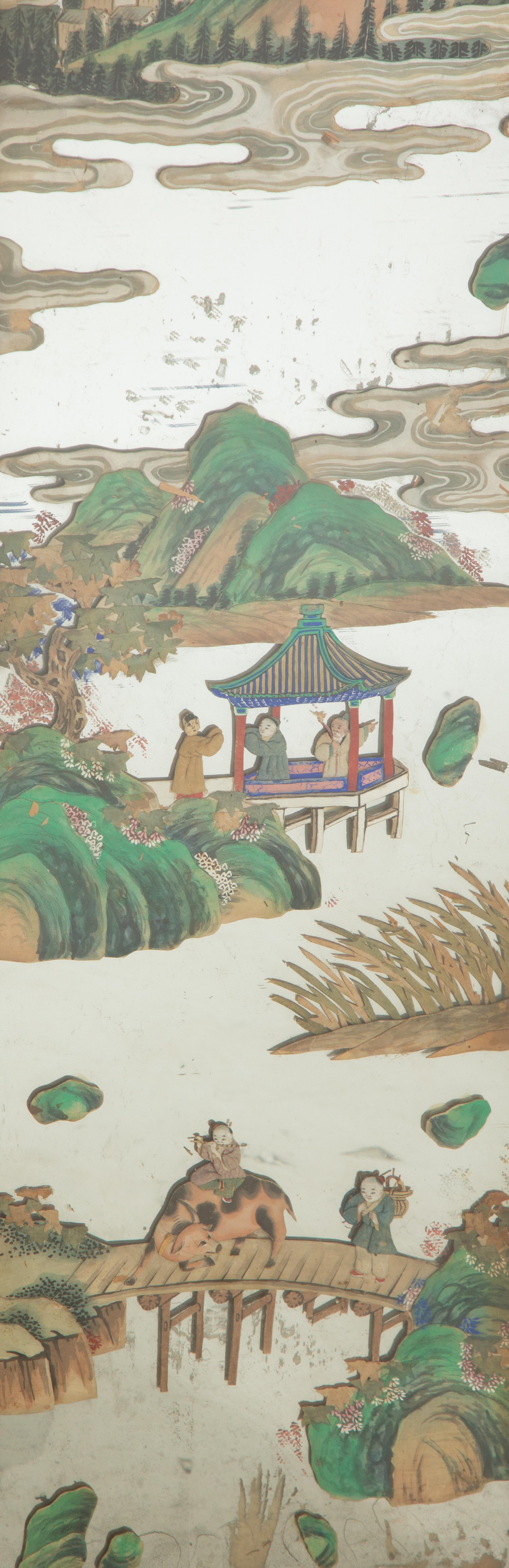 A Pair of Chinese Reverse-Painted Glass Pier Mirrors
