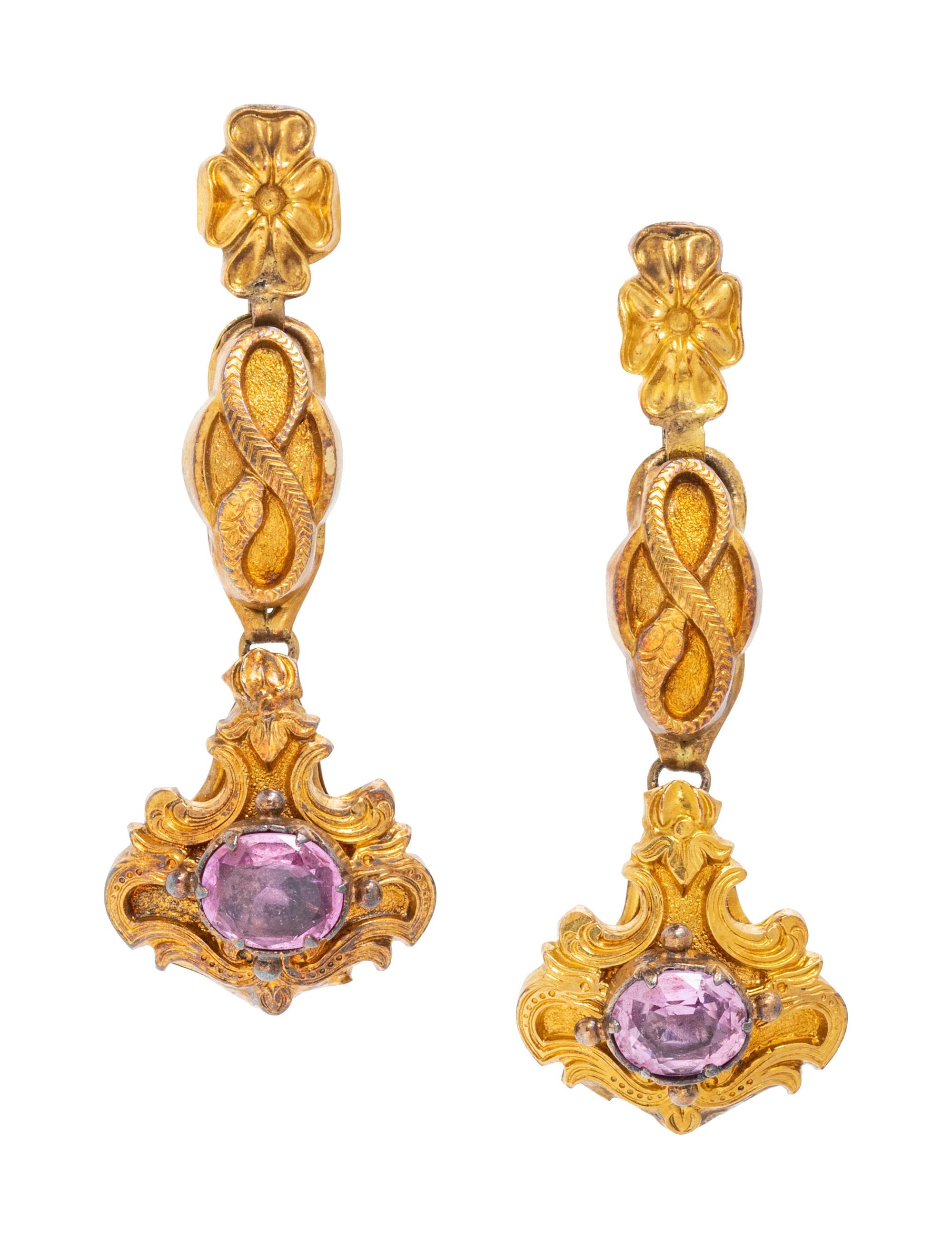 A Pair of Victorian Yellow Gold and Amethyst Screwback Earrings,